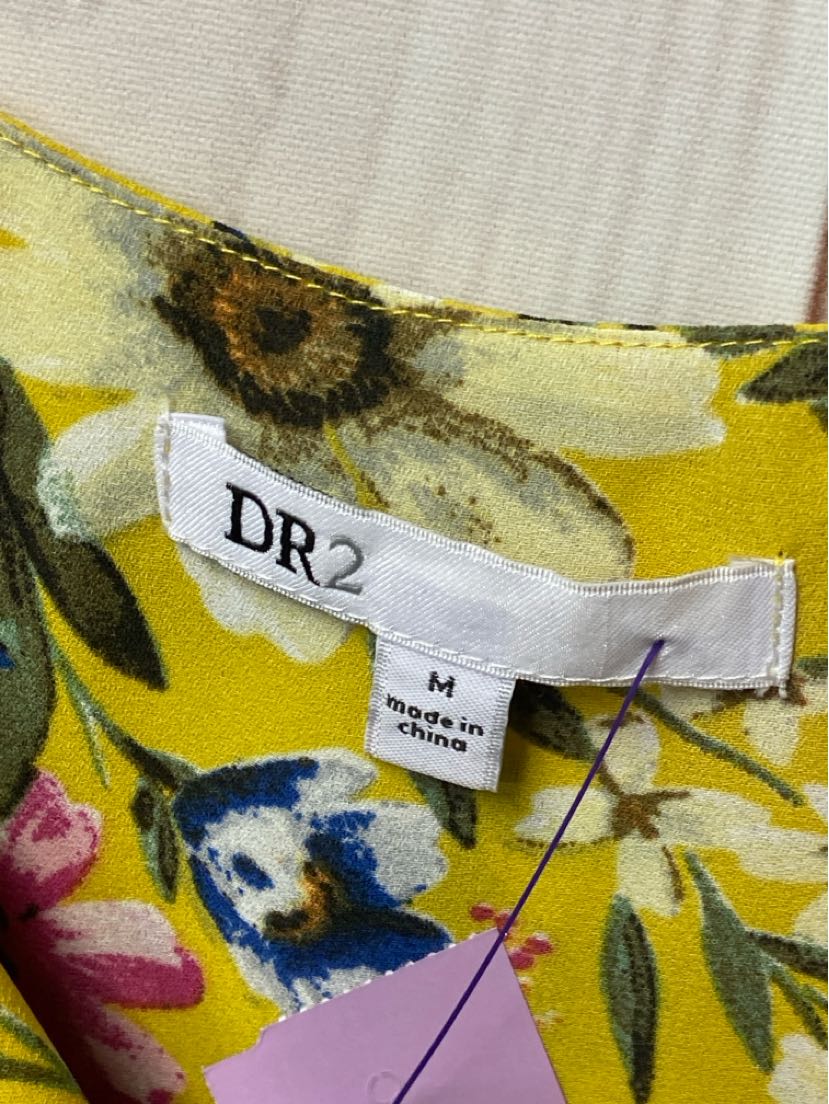 Dr2 Women's Size M Yellow Floral Short Sleeve Top