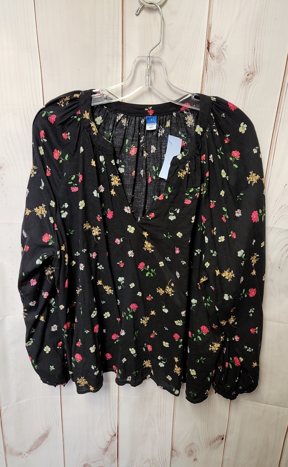 Old Navy Women's Size L Black Floral Long Sleeve Top