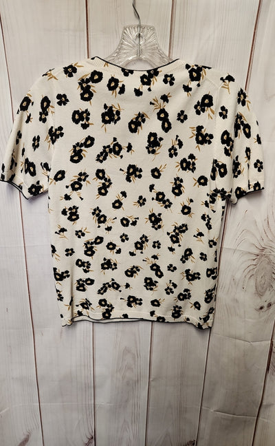 Ann Taylor Women's Size S White Knit Floral Short Sleeve Top