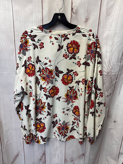 H&M Women's Size 12 White Floral Long Sleeve Top