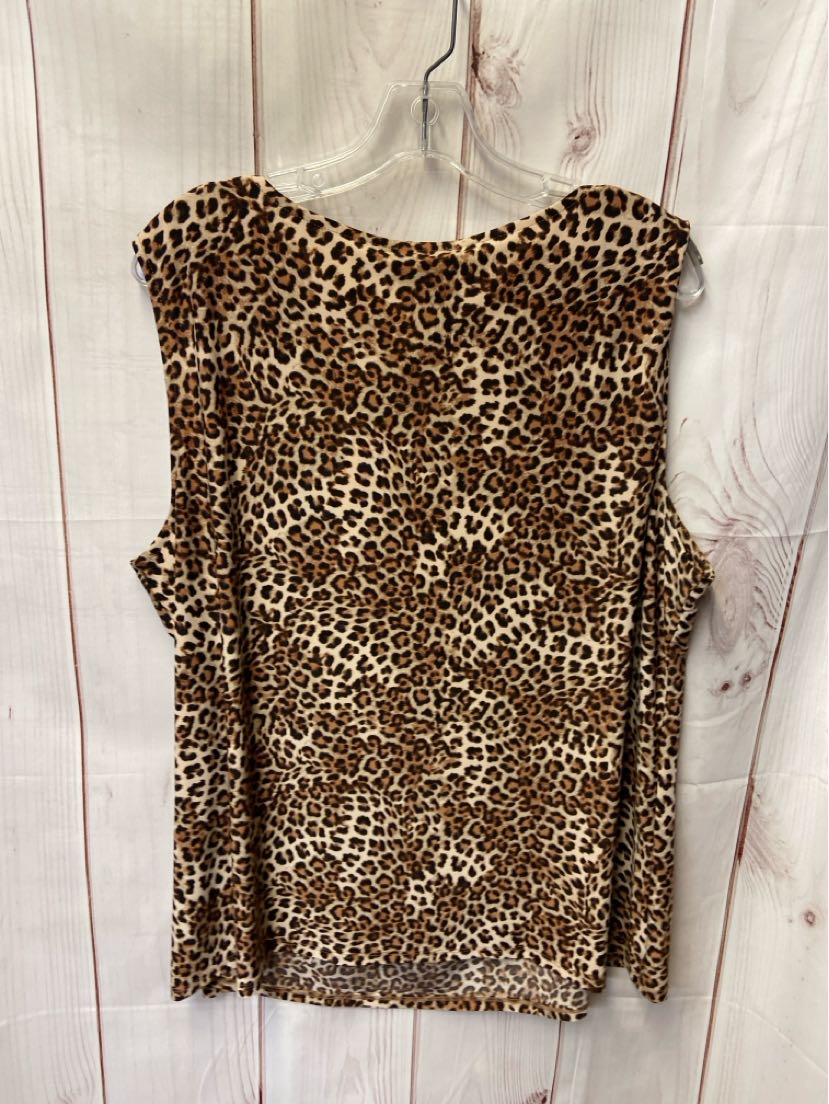 Roz & Ali Women's Size 2X Brown Animal Print Sleeveless Top