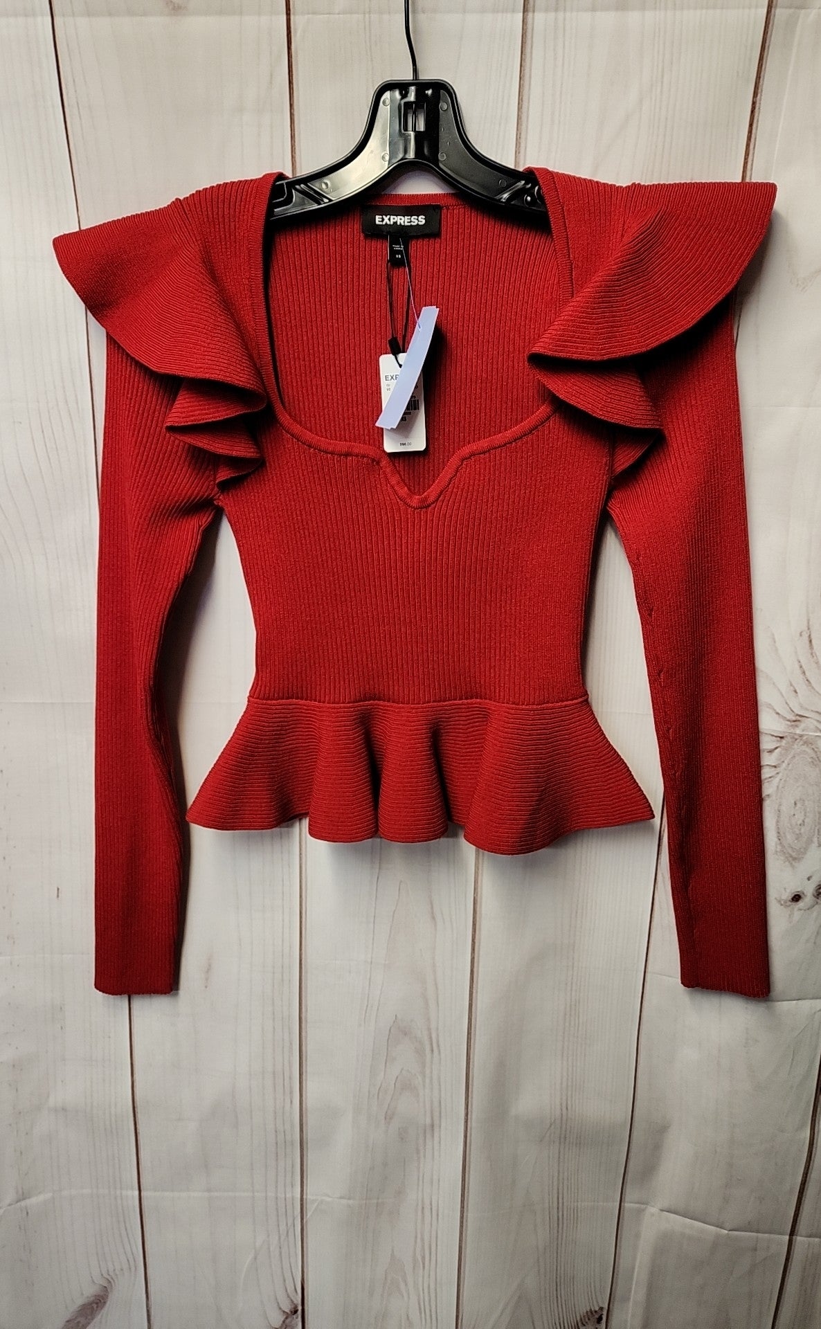 Express Women's Size XS Red Long Sleeve Top NWT