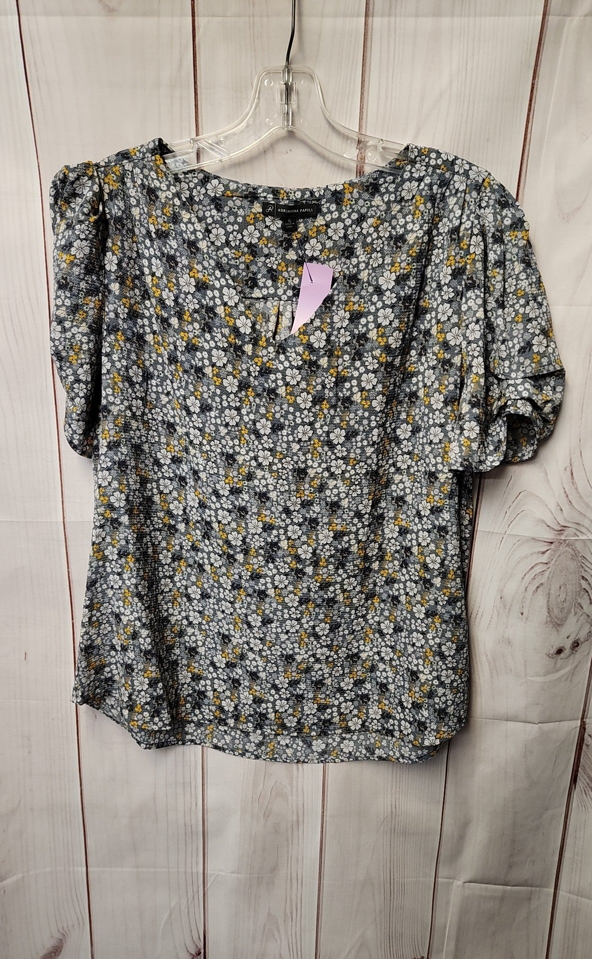 Adrianna Papell Women's Size M Blue Floral Short Sleeve Top