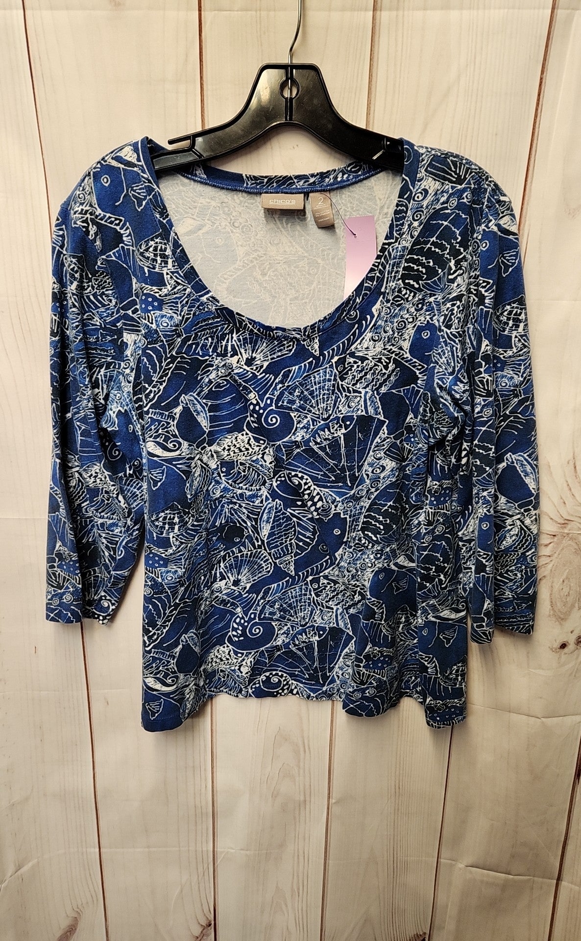 Chico's Women's Size 2 = US M Blue 3/4 Sleeve Top