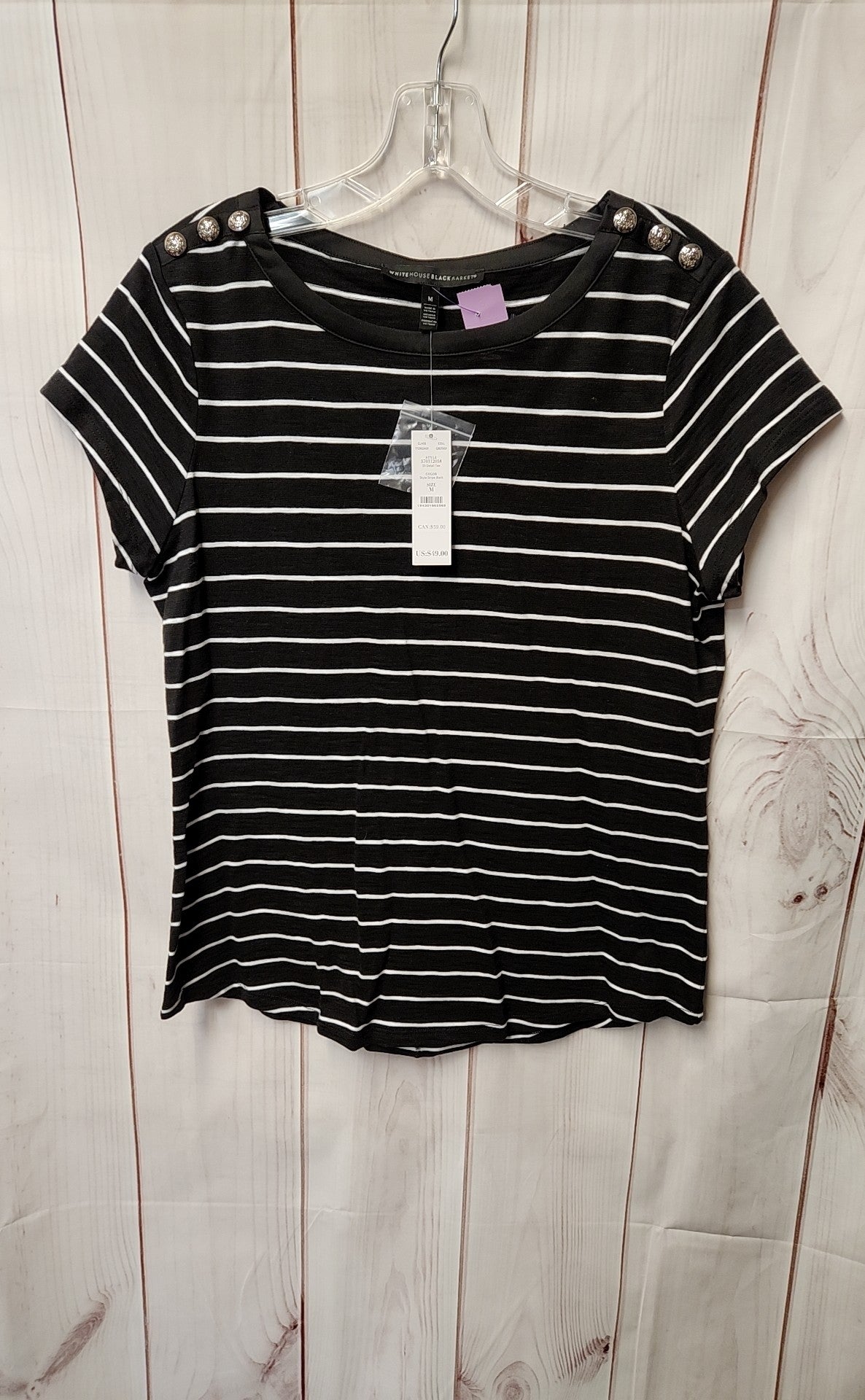 NWT White House Black Market Women's Size M Black Short Sleeve Top