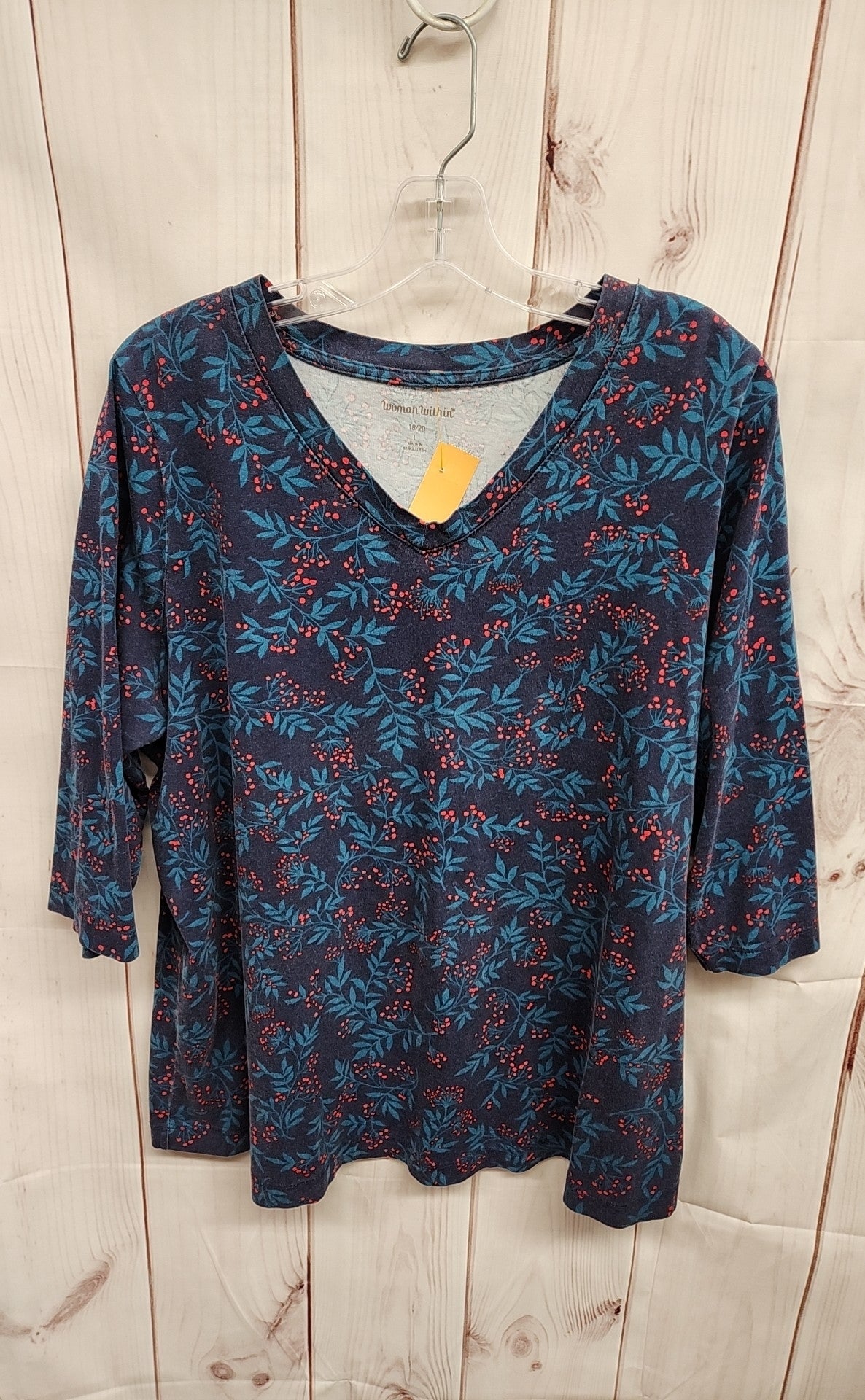 Woman Within Women's Size 18/20 Navy Floral 3/4 Sleeve Top