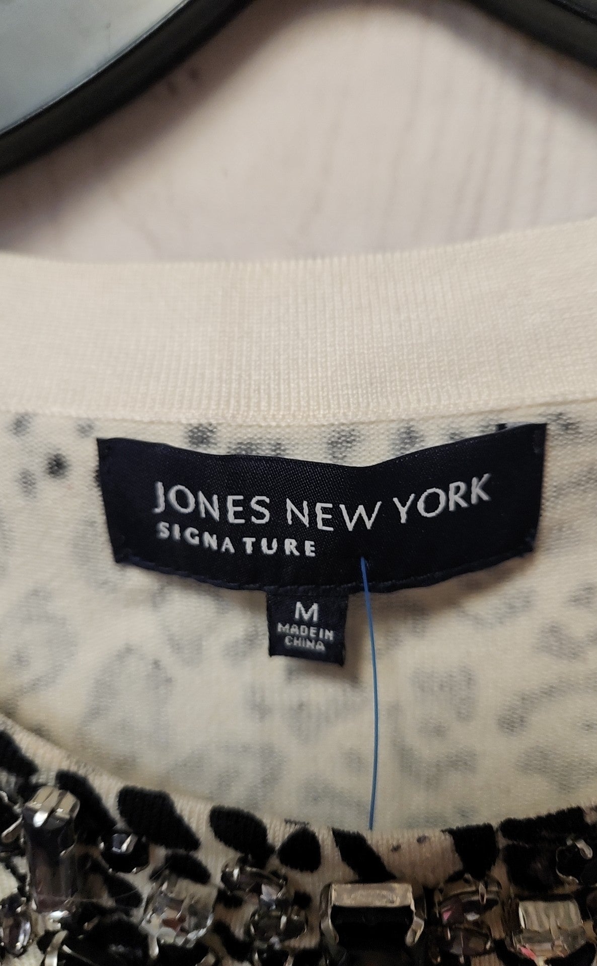 Jones New York Women's Size M White & Black Animal Print Long Sleeve Top