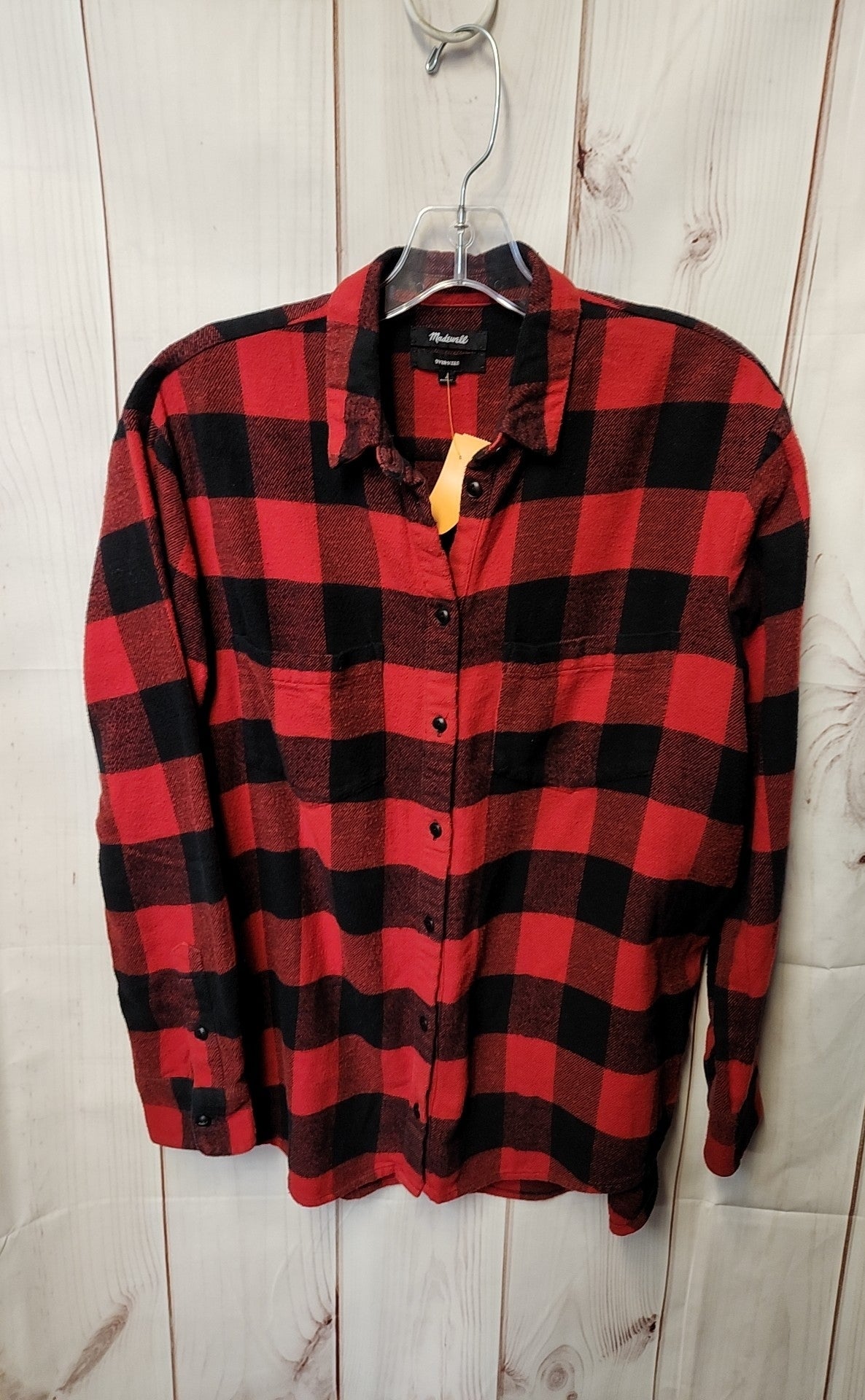 Madewell Women's Size S Red & Black Plaid Long Sleeve Top Oversized