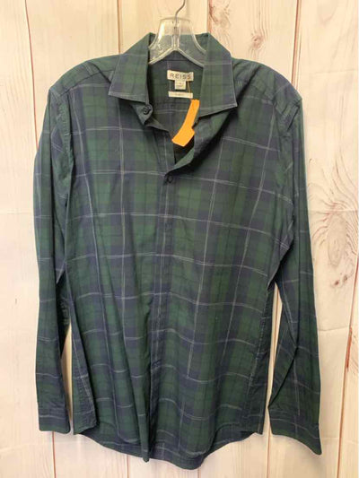 Reiss Men's Size M Green Plaid Shirt Slim Fit Button Up