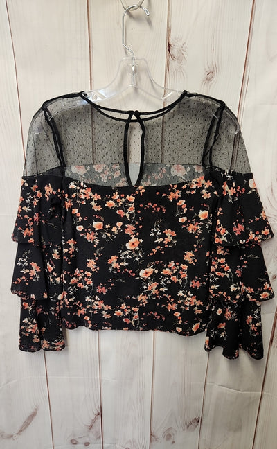 White House Black Market Women's Size XXS Black Floral Long Sleeve Top