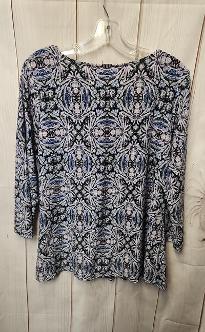 Croft & Barrow Women's Size L Black & Blue 3/4 Sleeve Top