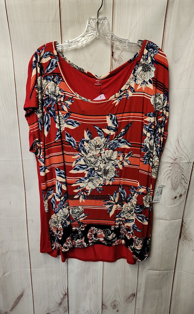 NWT Westport Women's Size 2X Red Floral Short Sleeve Top