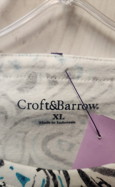 Croft & Barrow Women's Size XL White & Blue Short Sleeve Top