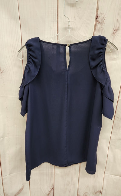 NY Collection Women's Size M Navy Cold Shoulder Top