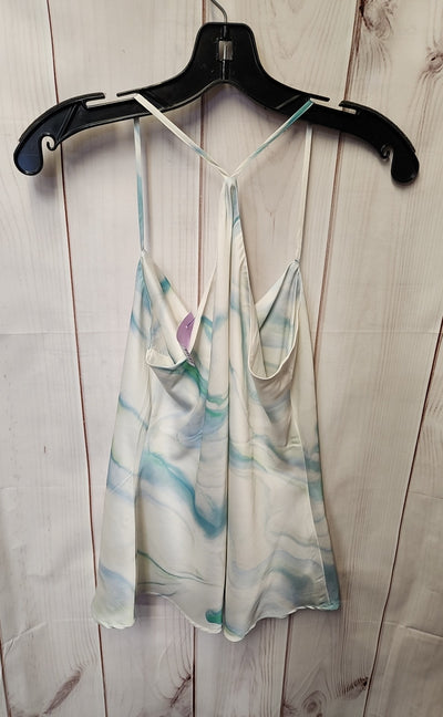 Express Women's Size M White & Blue Sleeveless Top
