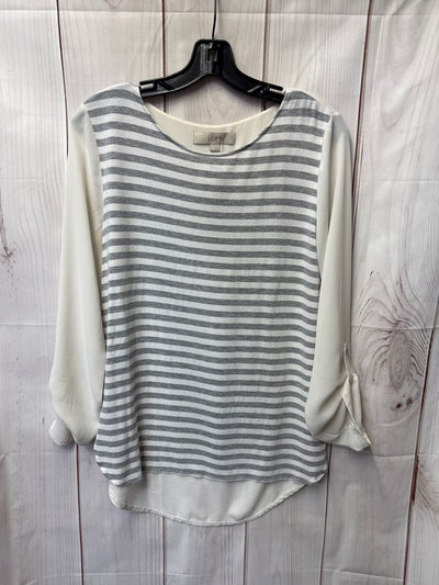 Loft Women's Size S White & Gray Long Sleeve Top