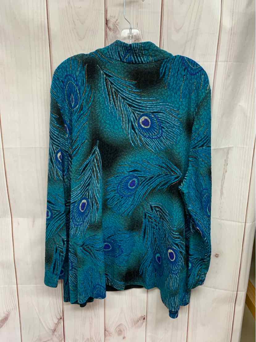 JM Collection Women's Size 3X Teal Animal Print Long Sleeve Top