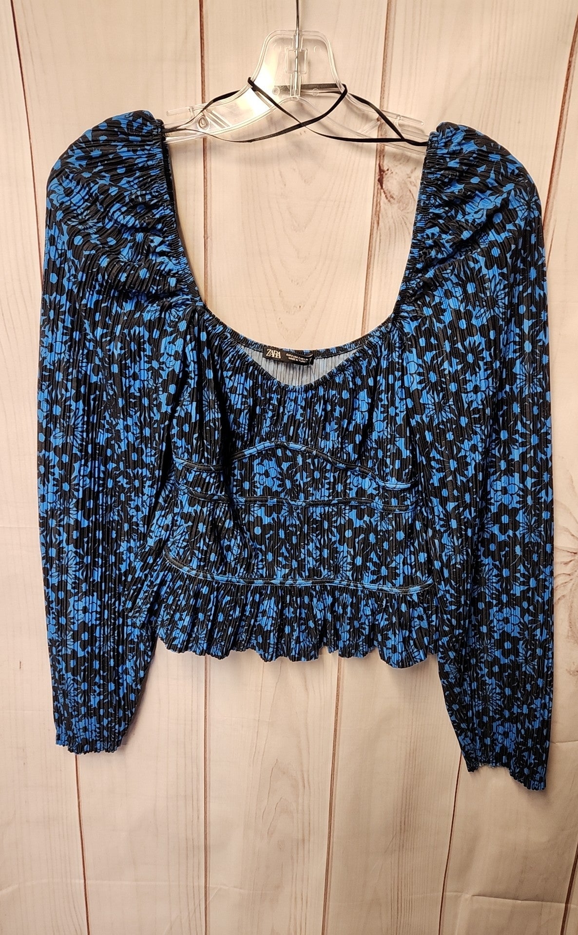 Zara Women's Size S Blue Floral Long Sleeve Top