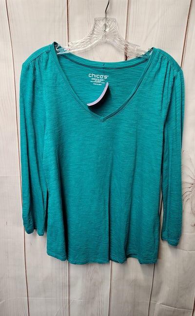 Chico's Women's Size 1 = US M Green 3/4 Sleeve Top