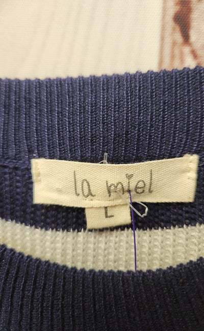 la miel Women's Size L Blue Knit Stripe Sleeveless Top