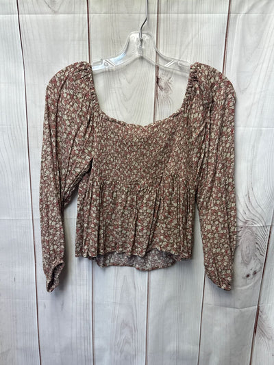 American Eagle Women's Size S Brown Floral Long Sleeve Top