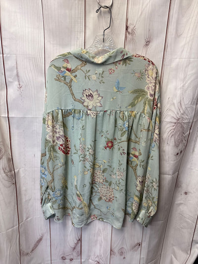 GP&J Baker X H&M Women's Size 14 Mint Floral Long Sleeve Top