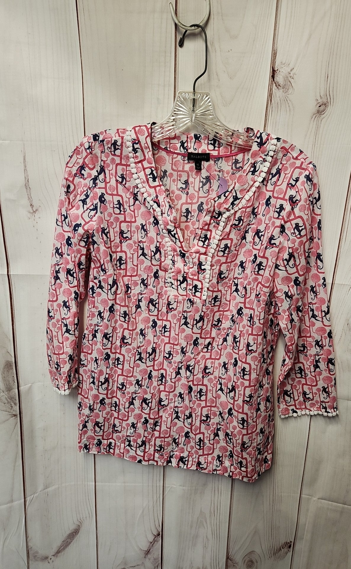 Talbots Women's Size XS Pink Animal Print 3/4 Sleeve Top