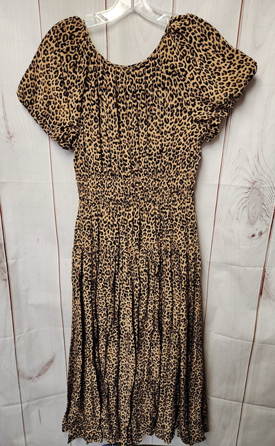 J Crew Women's Size XS Elena Puff-Sleeve Dress in Leopard Crepe de Chine