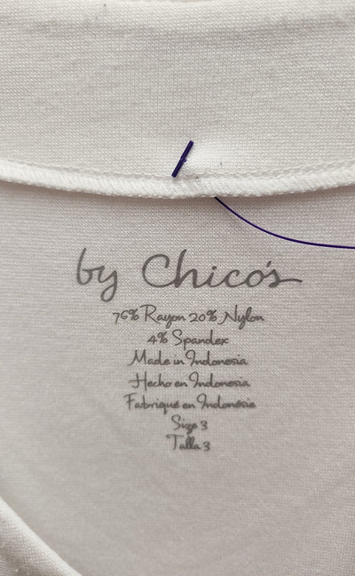 Chico's Women's Size 3 = US XL White 3/4 Sleeve Top