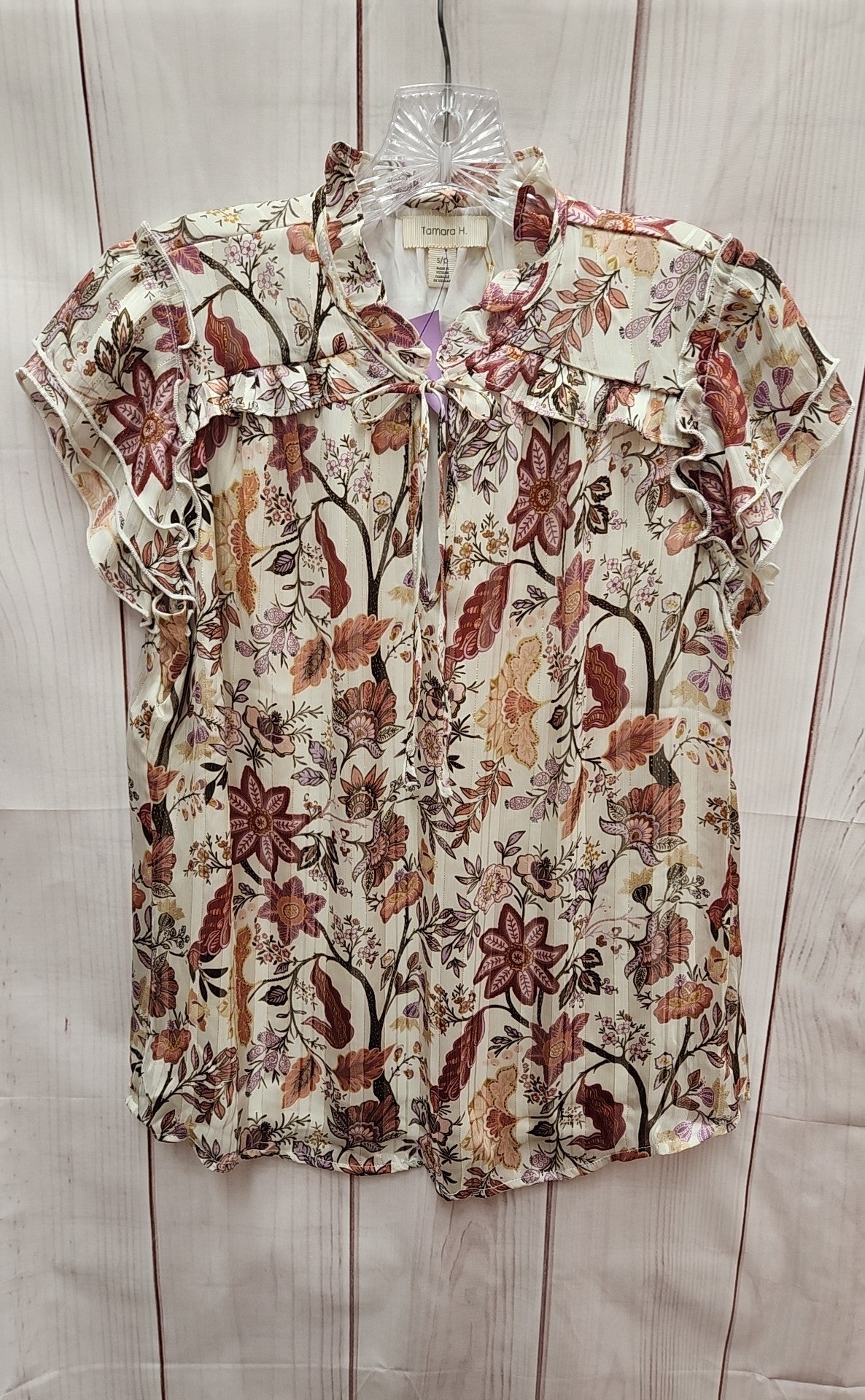 NWT Tamara H. Women's Size S White & Pink Floral Short Sleeve Top