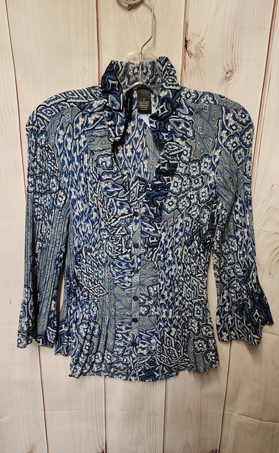 New Direction Women's Size S Blue Floral 3/4 Sleeve Top