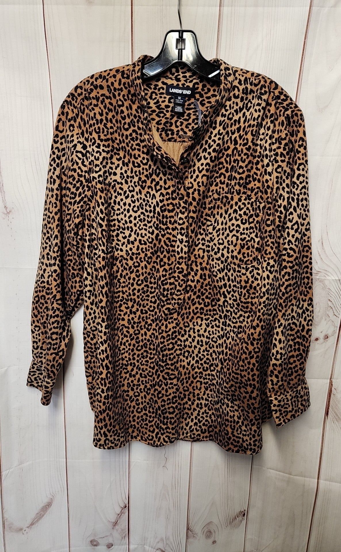 Lands End Women's Size 1X Brown Animal Print Long Sleeve Top