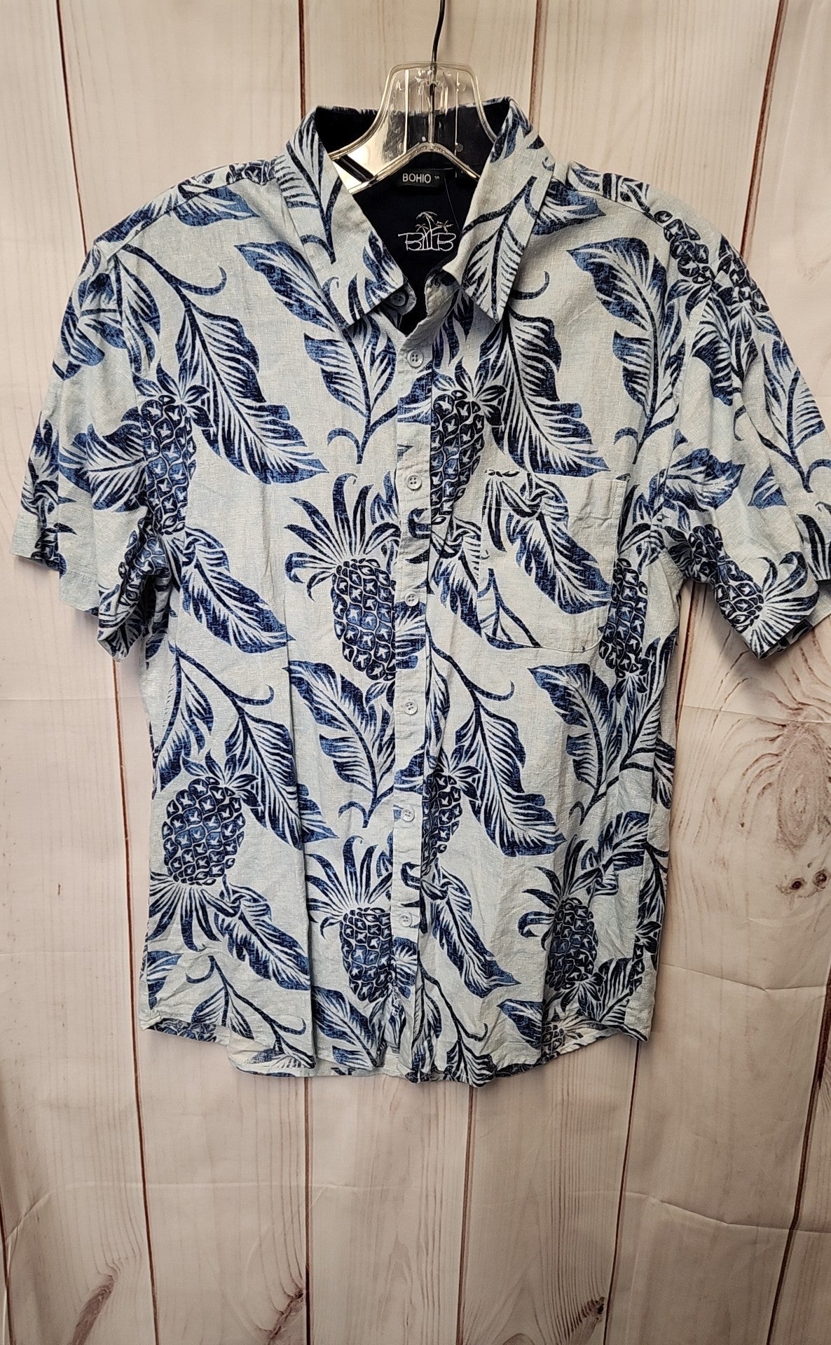 Bohio Men's Size M Blue Linen Blend Shirt
