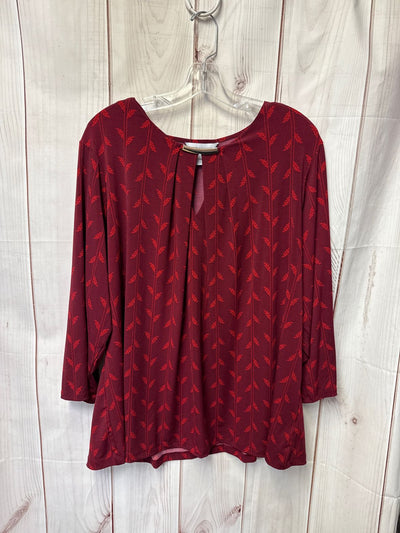 Liz Claiborne Women's Size 2X Red Floral Long Sleeve Top