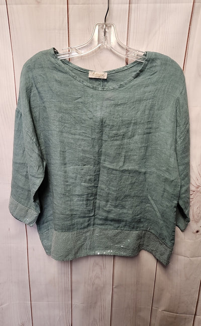 Bellambra Women's Size S Green Linen Sequined 3/4 Sleeve Top