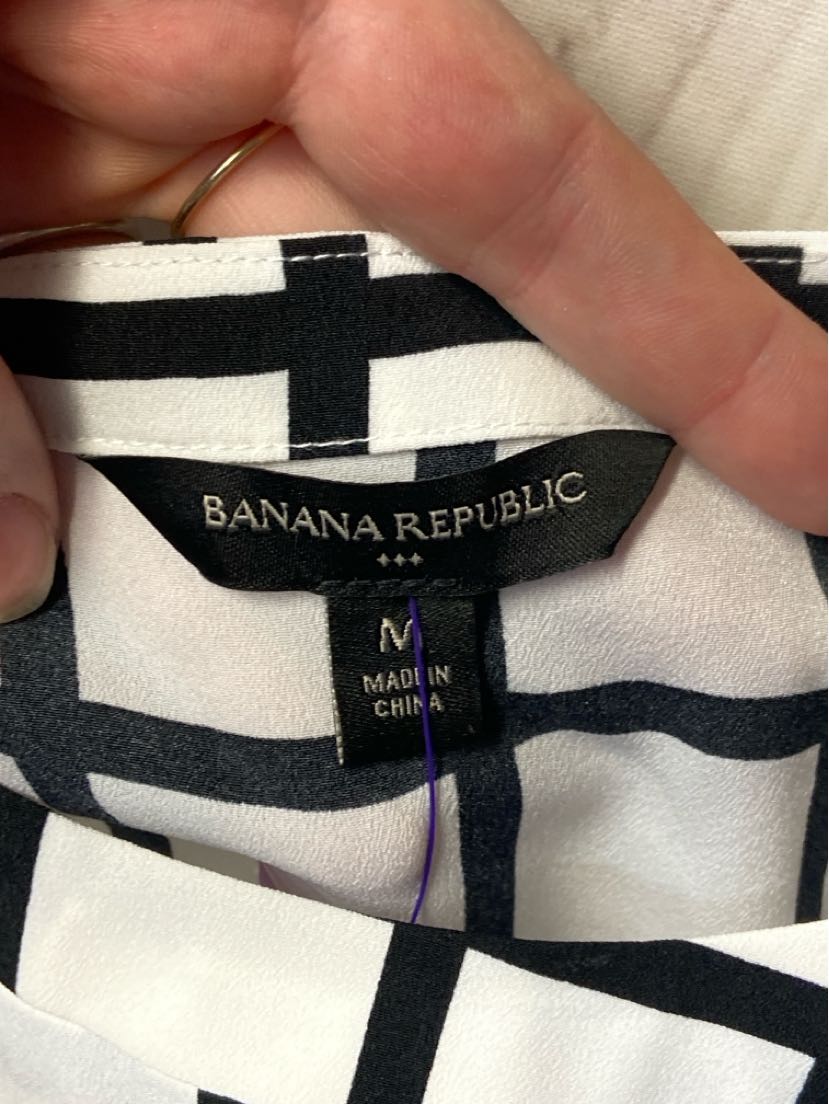 Banana Republic Women's Size M White & Black Short Sleeve Top