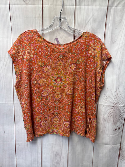 Joie Women's Size XL Orange Floral Short Sleeve Top