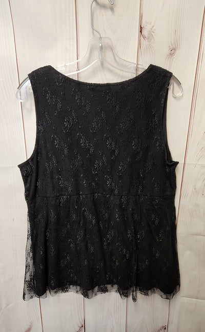 New York & Company Women's Size XL Black Lace Beaded Sleeveless Top