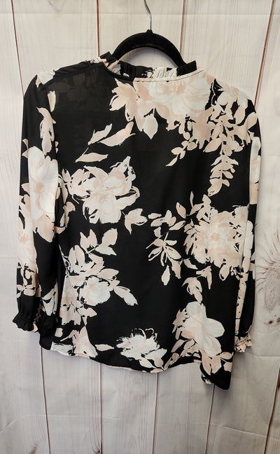 NWT Karl Lagerfeld Women's Size L Black & Pink Floral 3/4 Sleeve Top