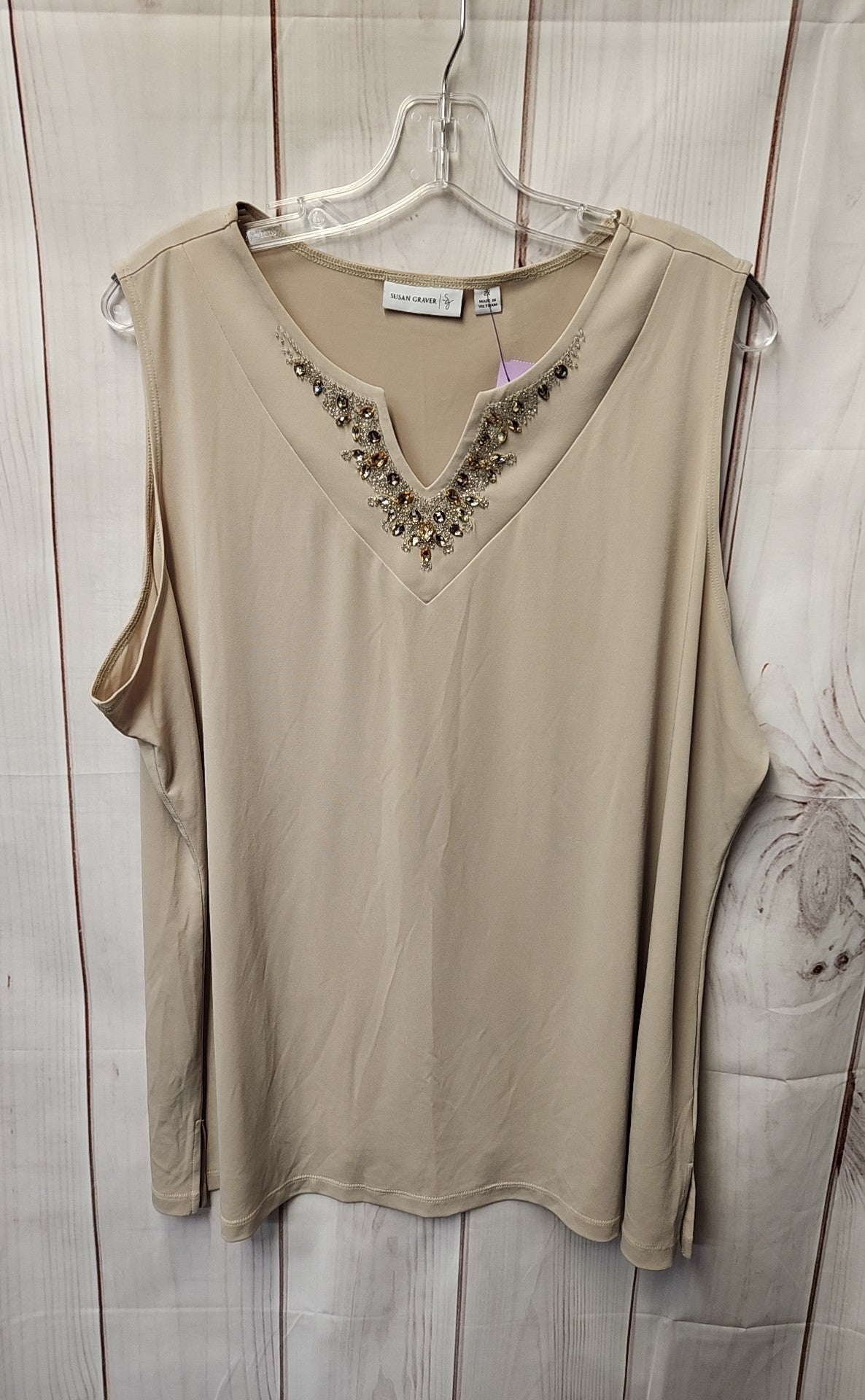 Susan Graver Women's Size 2X Beige Sleeveless Top