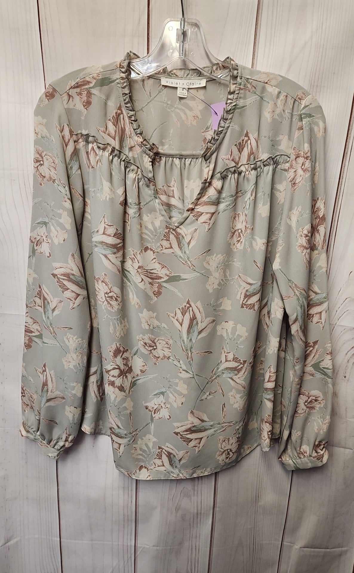 Violet & Claire Women's Size S Gray Floral Long Sleeve Top