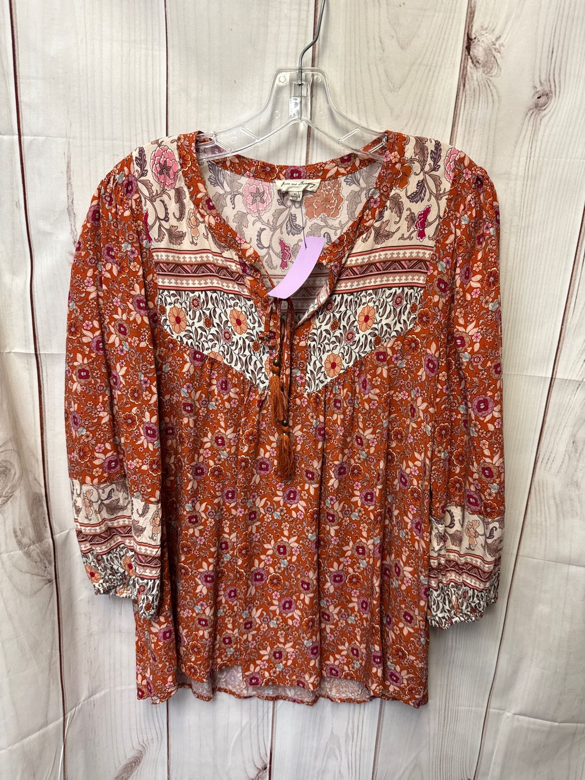 Jane & Delancey Women's Size XL Orange Floral Long Sleeve Top