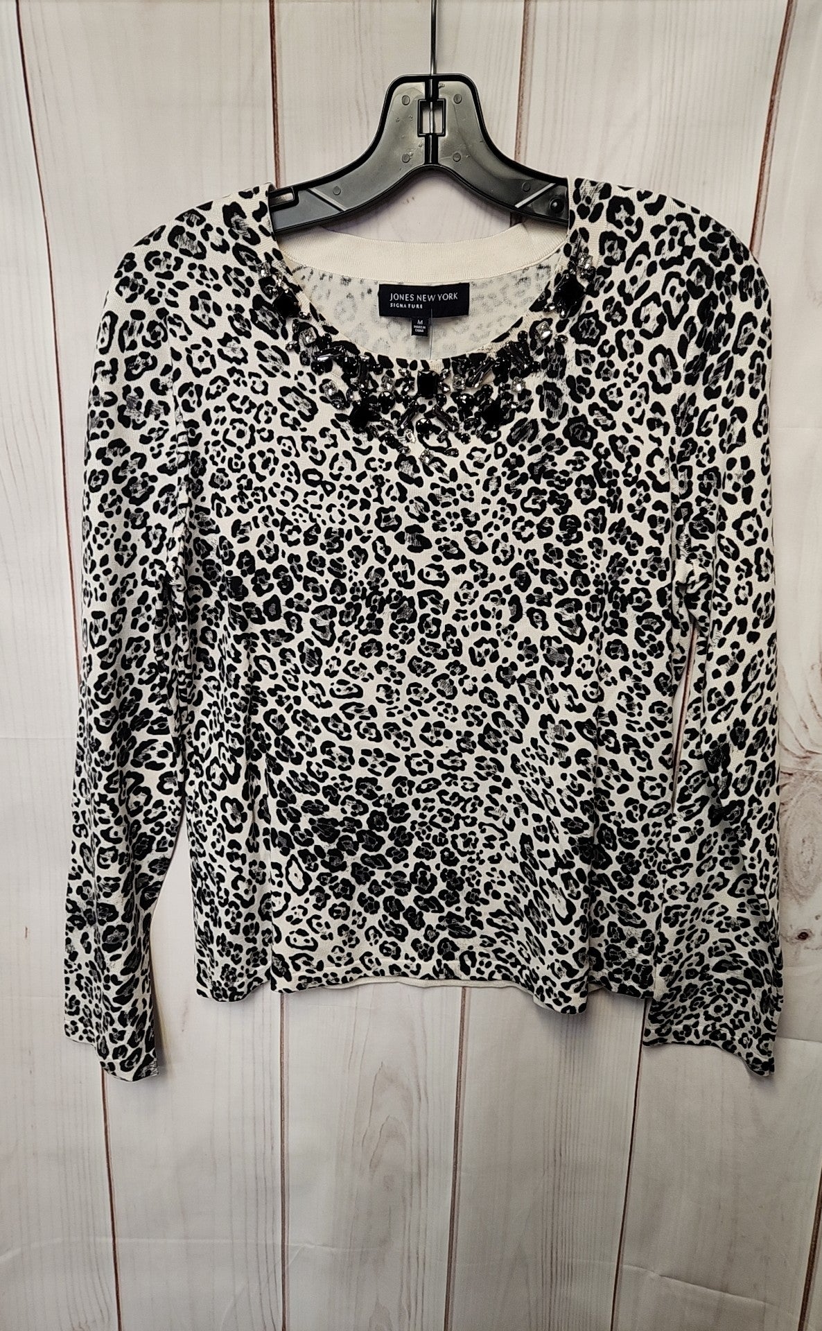 Jones New York Women's Size M White & Black Animal Print Long Sleeve Top