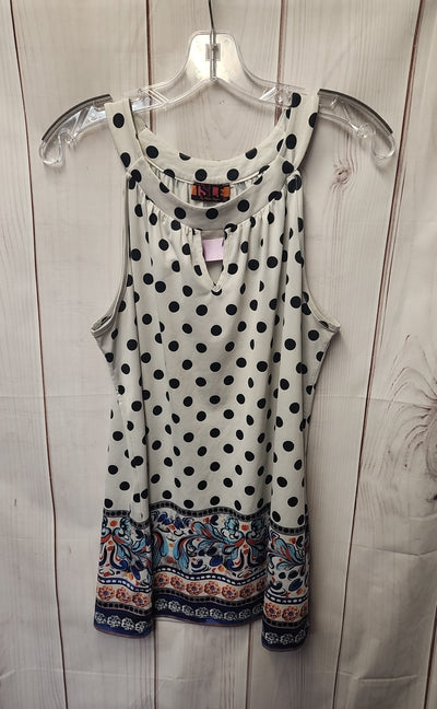 Isle Women's Size L White Polka Dot Sleeveless Top