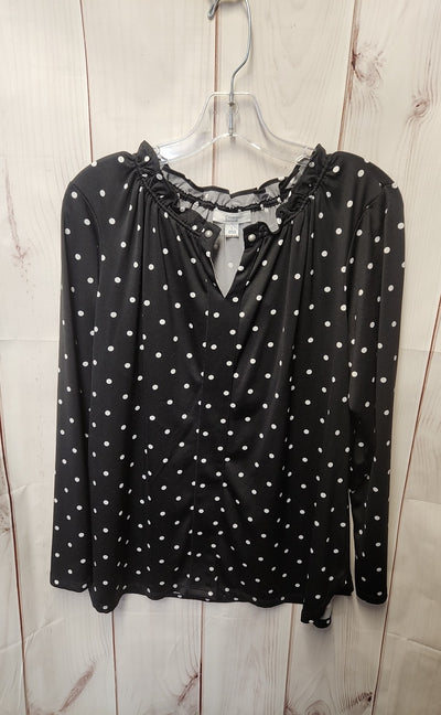 Croft & Barrow Women's Size L Black Polka Dot Long Sleeve Top