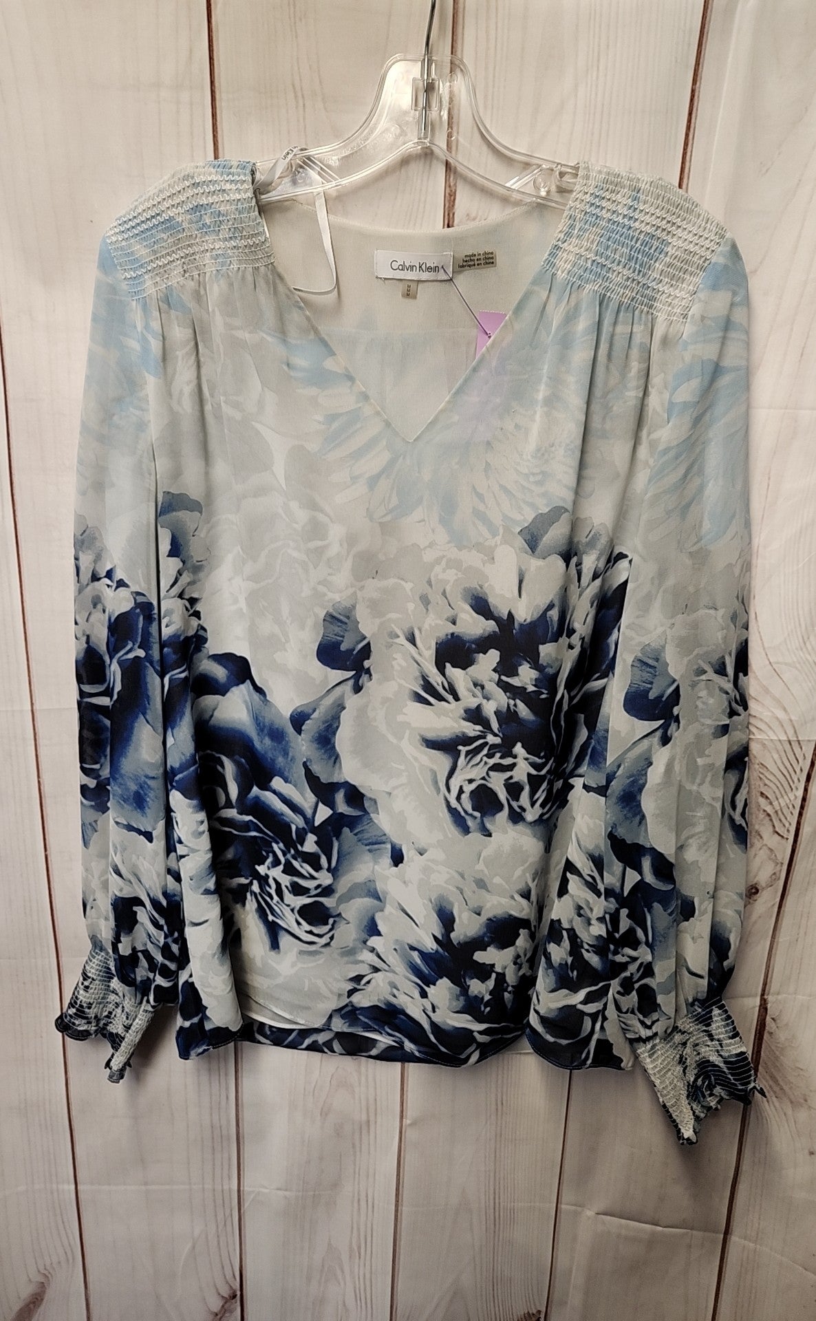 Calvin Klein Women's Size M Blue Floral Long Sleeve Top