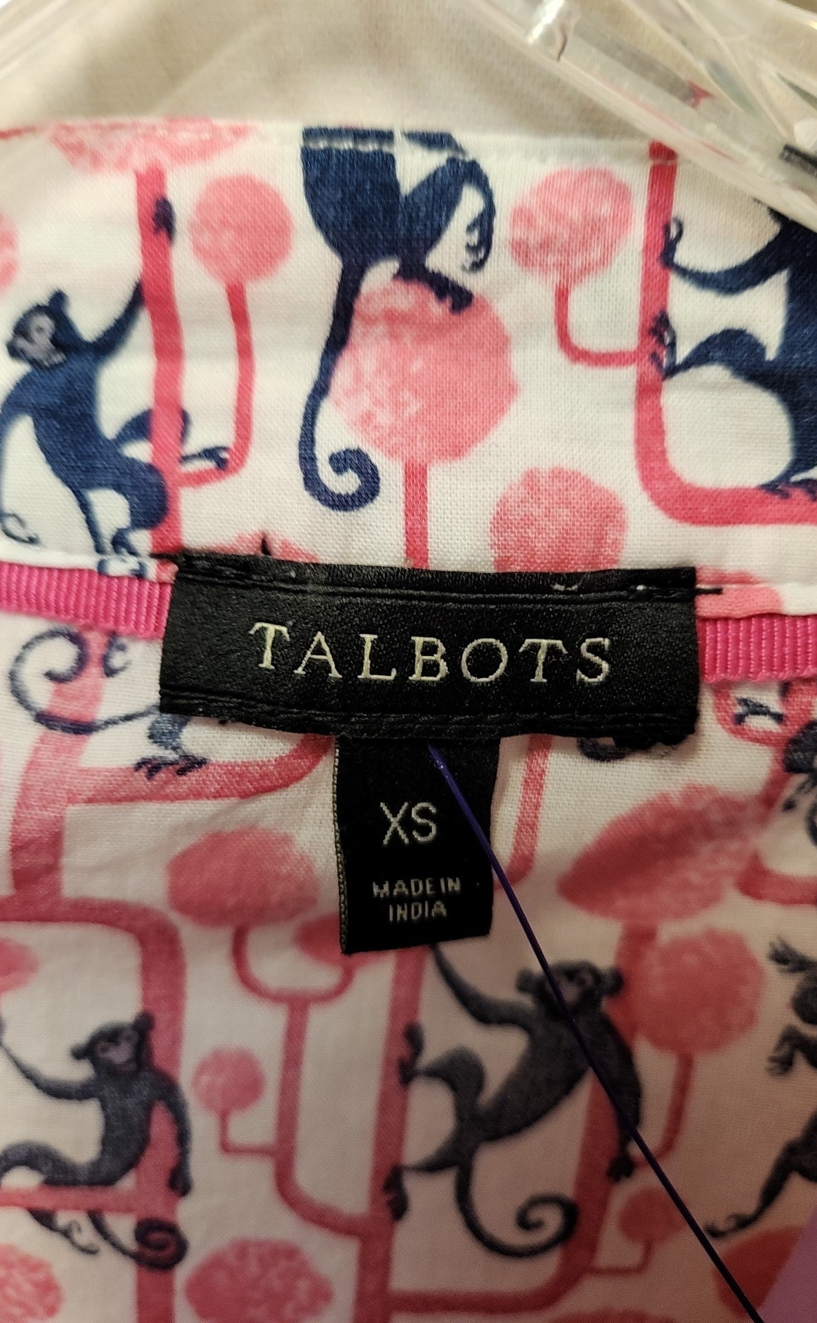 Talbots Women's Size XS Pink Animal Print 3/4 Sleeve Top