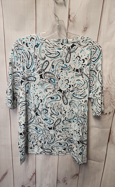 Croft & Barrow Women's Size XL White & Blue Short Sleeve Top