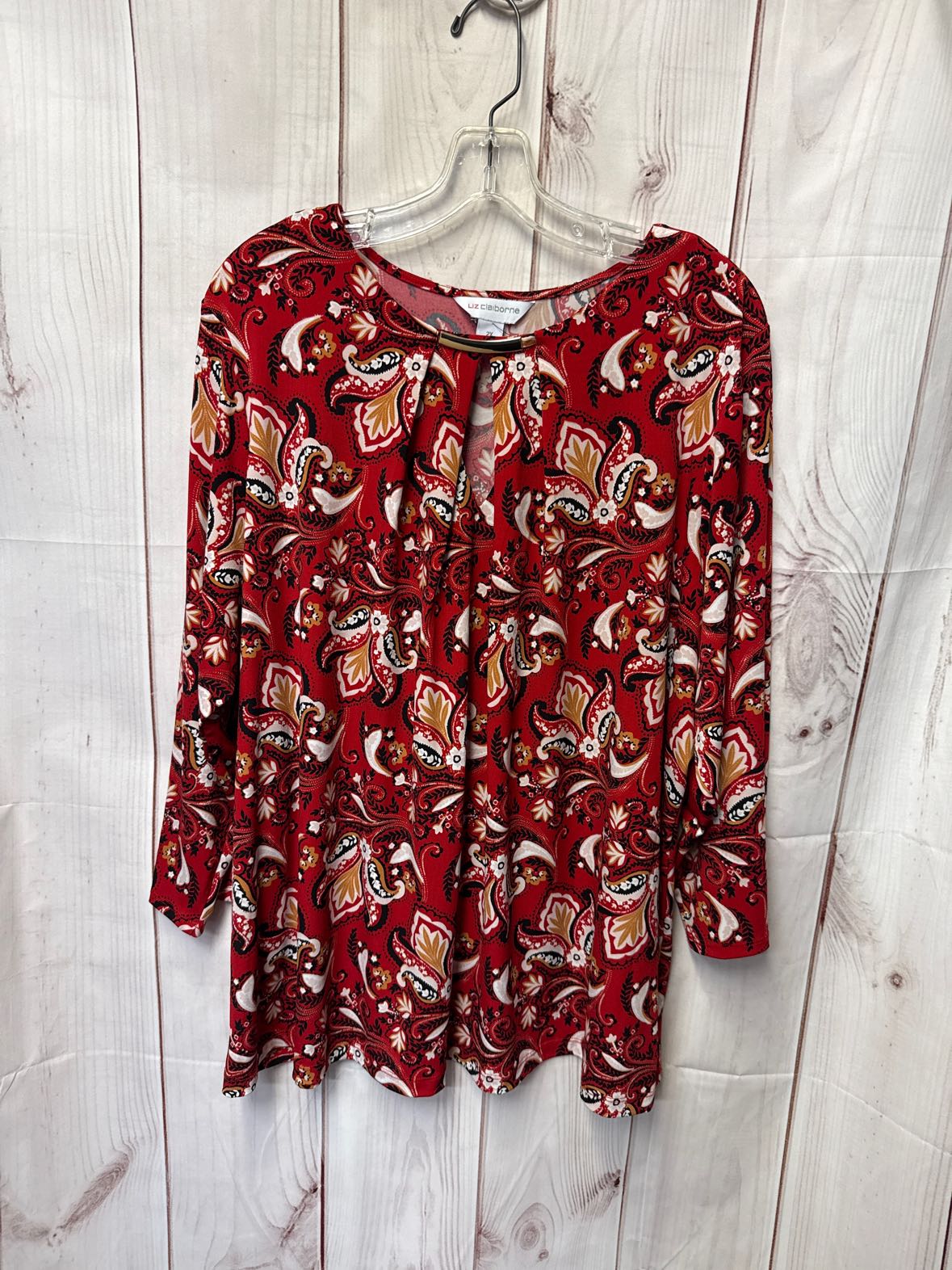 Liz Claiborne Women's Size 2X Red 3/4 Sleeve Top