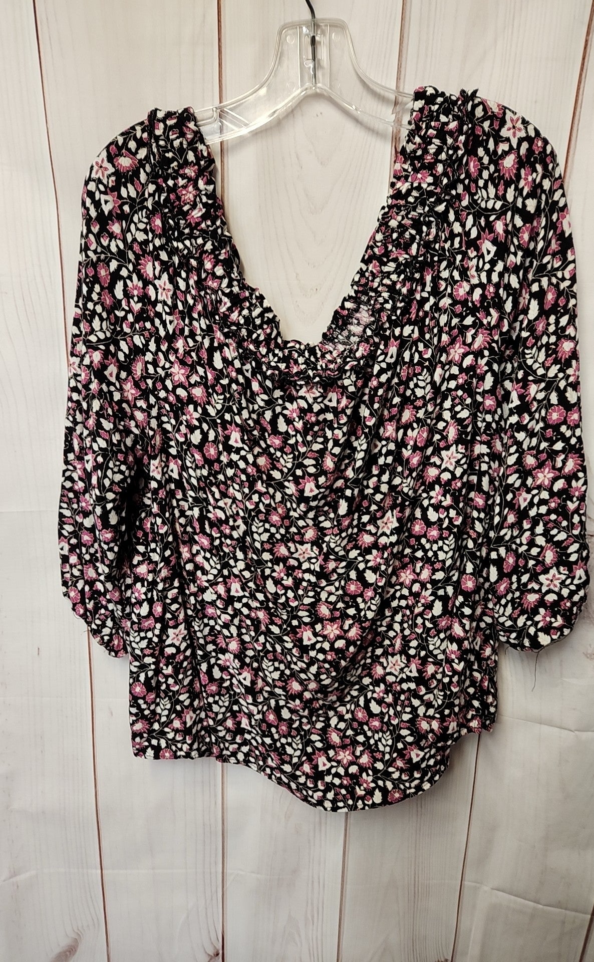 Lane Bryant Women's Size 22/24 Black & Pink Floral 3/4 Sleeve Top